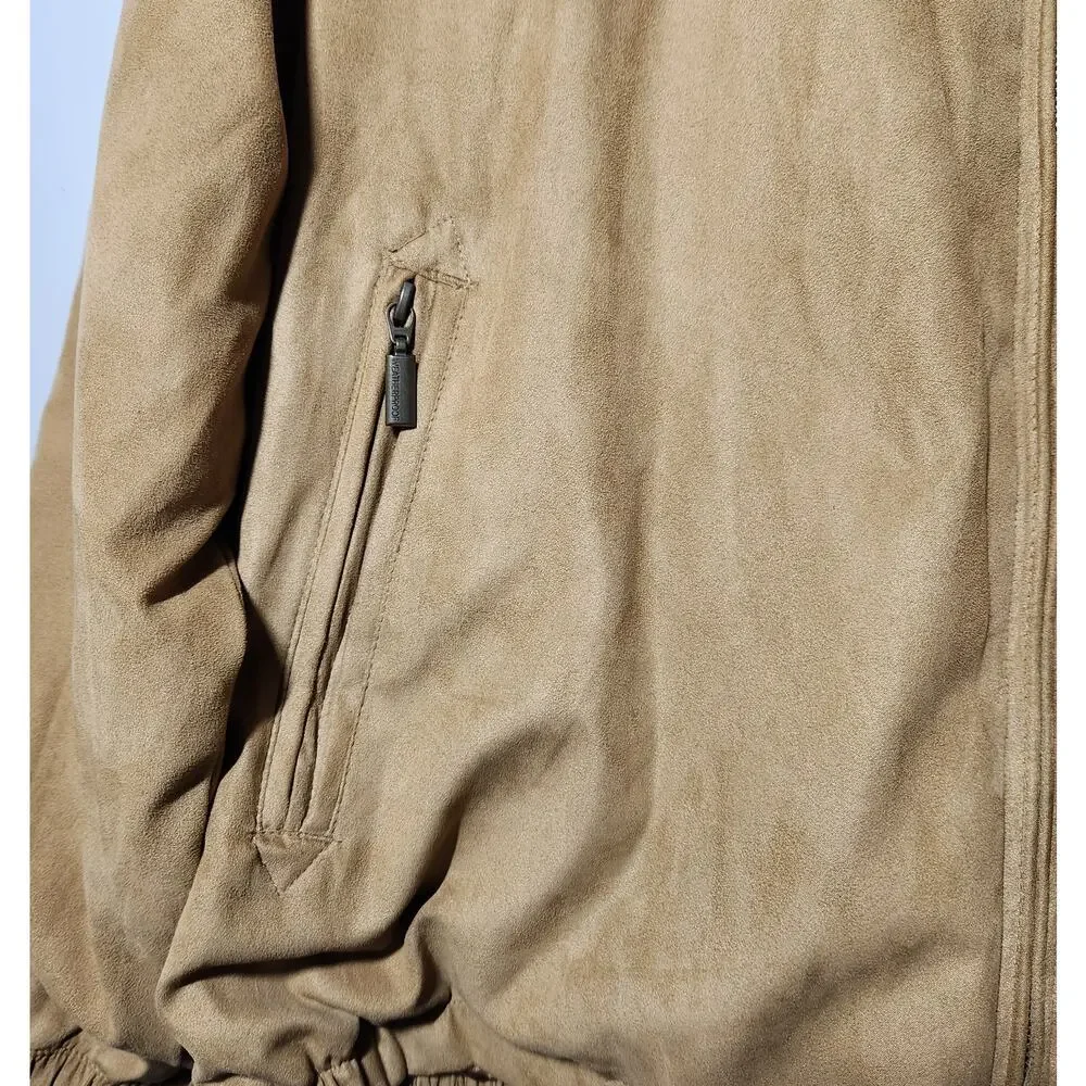 Weatherproof Tan Beige Faux Suede Biltmore Embroidered Bomber Jacket Men's XXL